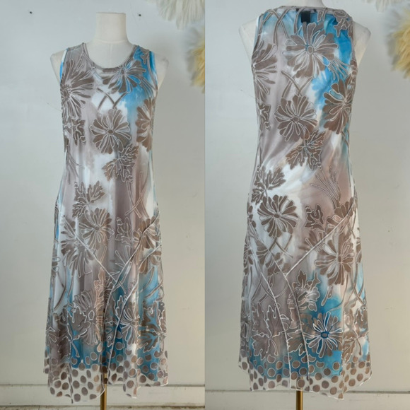 Alison Sheri Womens Y2K Floral Fairy Midi Dress Size S Ombre Mesh Asymmetric Hem - Picture 2 of 10